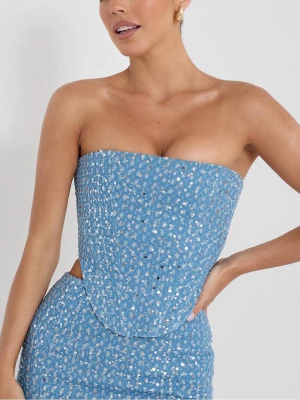 Strapless Sequin Blue Corset Dress